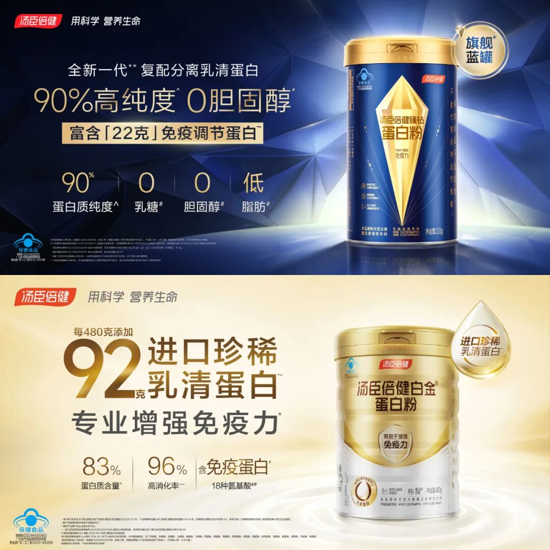 汤臣倍健旗舰蓝罐臻钻蛋白粉与新白金蛋白粉成为国内首批可使用“优质蛋白质”标识的蛋白粉产品